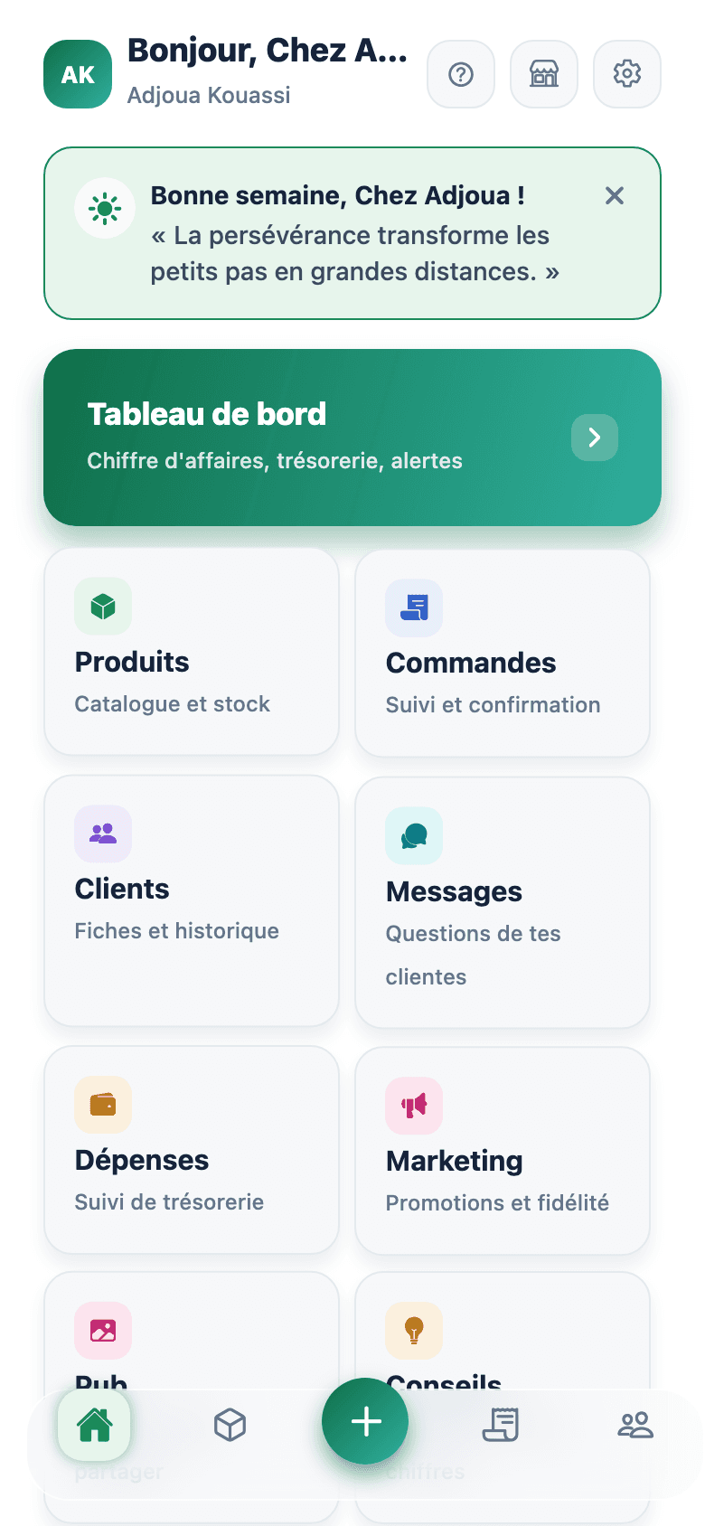 Accueil de l'application Grouya sur téléphone
